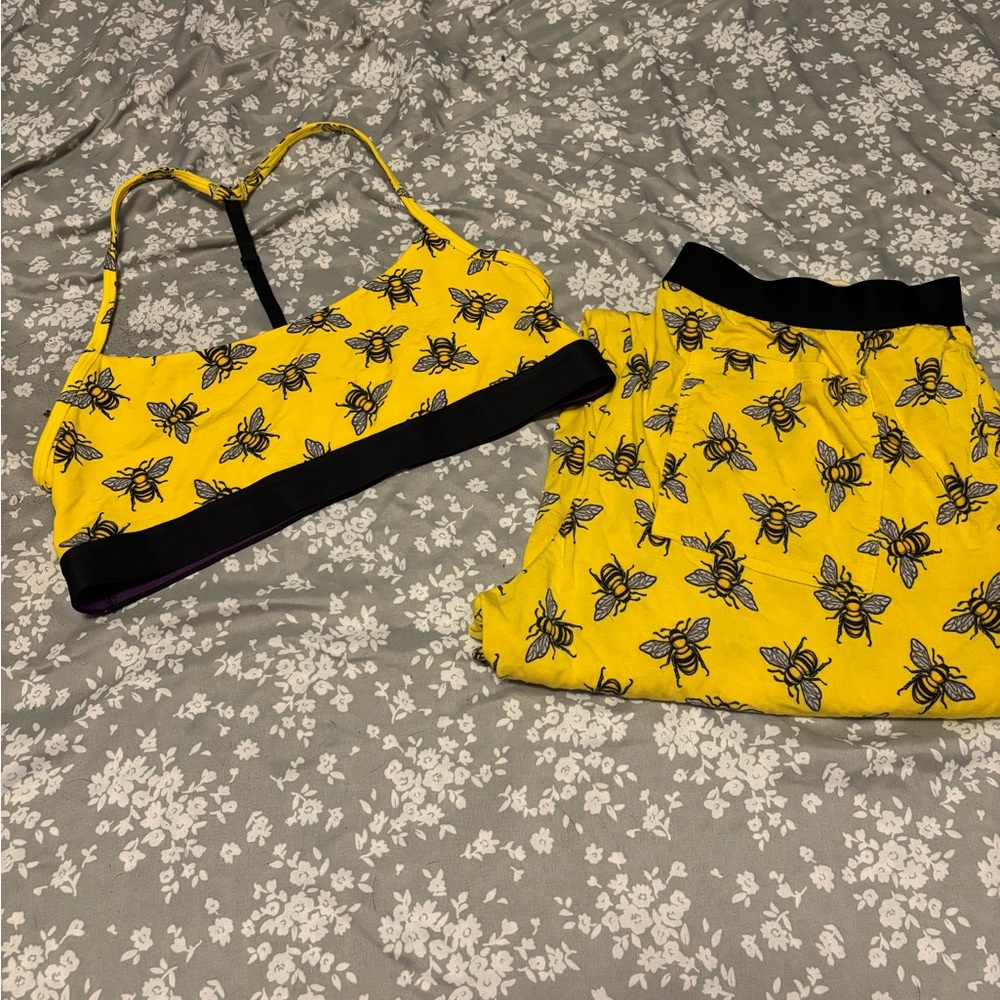 Playful Yellow and Black Bee Print Pajama Set